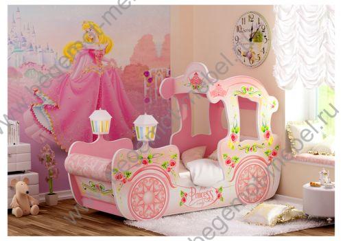кровать для девочек розовая карета