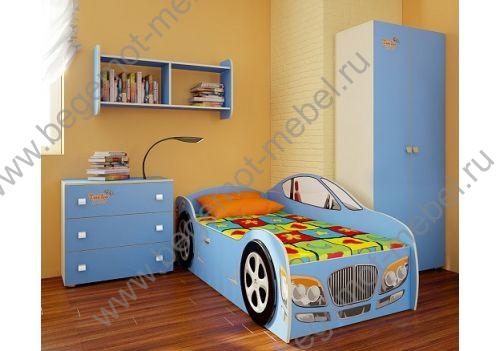 Кровать машина Джуниор для мальчков + комод ДЖ-1+ шкаф ДЖ-3 + полка ДЖ-6