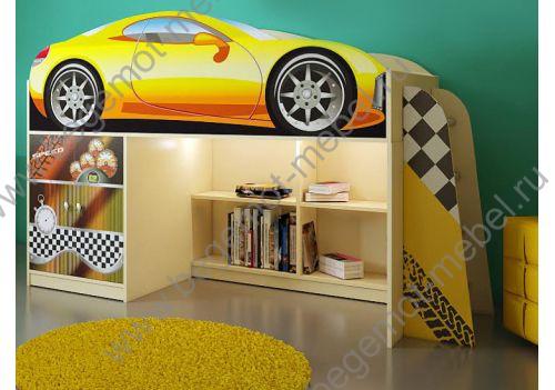 кровать чердак желтая автодом для детей от 2х лет в детскую комнату 