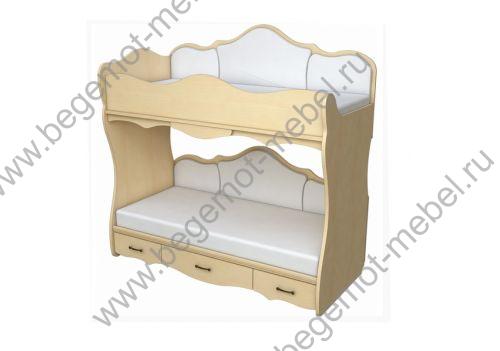 кровать двухярусная+тумба комод, прованс, детская элитная мебель, с мягкими элементами