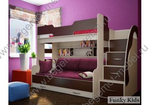 Кровать для двоих детей Фанки Кидз 21 с подушками 