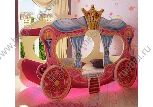 Детская кровать-машина Карета для девочек с нижней подсветкой 