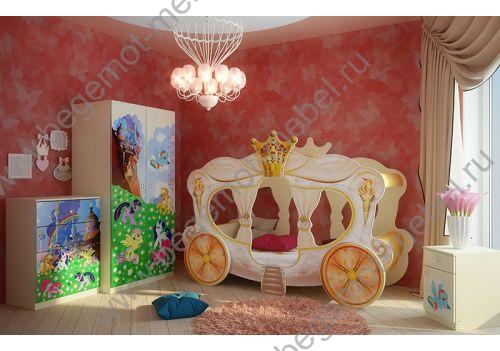 Детская кровать-карета Золушка + мебель Пони Фанки Бэби: шкаф, комод, тумба. 