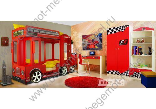 Кровать Автобус Лондон + детская мебель Фанки Авто