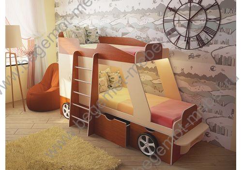 Цвет Орех  двухэтажная кровать джип для двух детей 