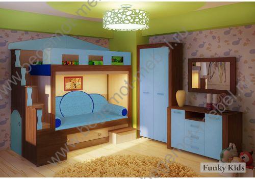 Детская кровать для двоих детей с подушками Фанки Хоум
