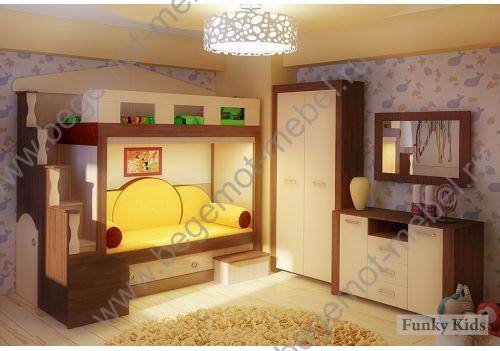 Двухъярусная детская кровать Фанки Хоум без диванных подушек с мебелью Фанки Тайм