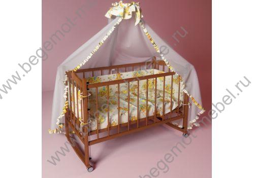 Кровать для новорожденных Фанки Литл с автостенкой + текстиль + кокосовый матрац, цвет темный орех