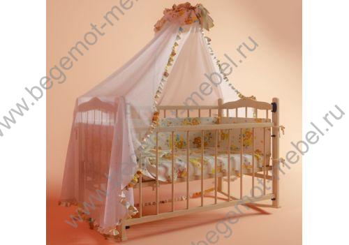 Кровать для новорожденных с автостенкой Фанки Литл + матрац + постельное белье, цвет натуральный