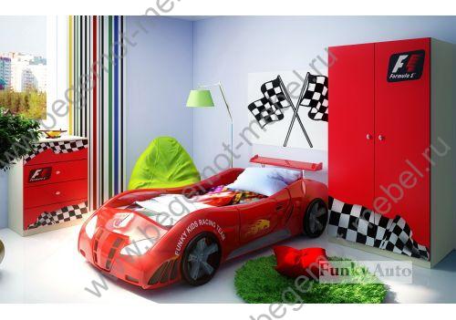 Кровать машина Фанки Энзо красная  + шкаф ФА-Ш3 + комод ФА-К1 Фанки Авто