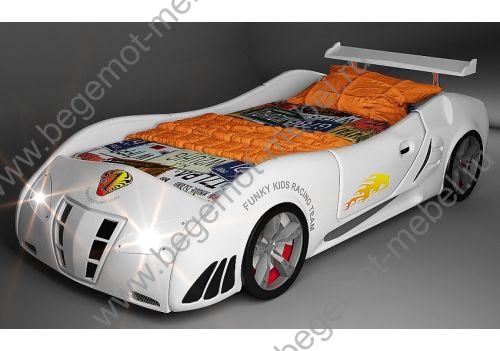 Кровать в виде машины Фанки Энзо с горящими фарами цвет белый