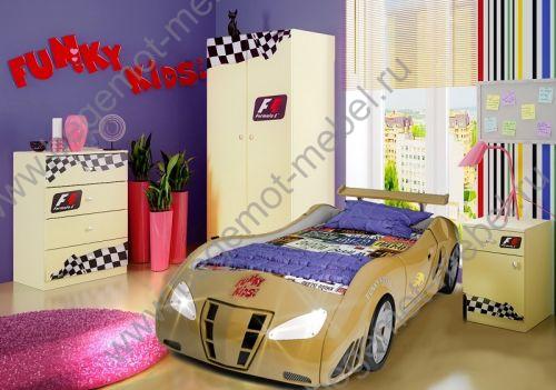 Детская кровать машина Фанки Энзо + шкаф ФА -Ш3+ комод ФА-К1 + тумба ФА-Т5 Фанки Авто