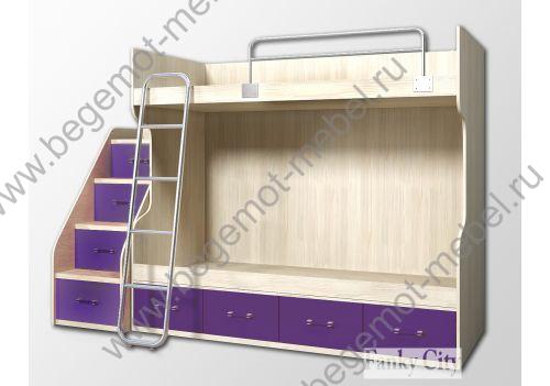 двухярусная кровать для детских комнат Фанки Сити, кровать с двумя чрусами, расширенное спальноеместо, ортопедическая кровать для детей, итальянская мебель