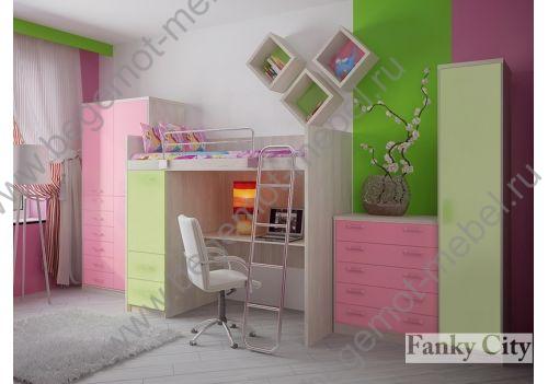 кровать и другие модули для детских комнат Фанки Сити с цветными фасадами, мож