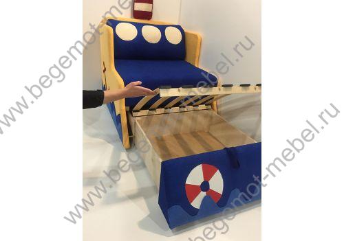 Раскладной мягкий диван Кораблик с ящиком и ортопедической решеткой для детей 