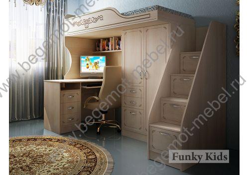 Детская кровать чердак Фанки Кидз 4.1 Классика с письменным столом ФКК-13.1 и лестницей ФКК-13.8