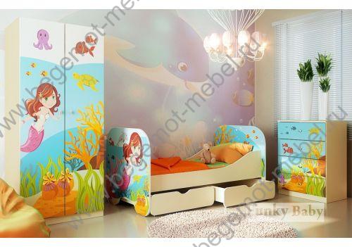 детская мебель Фанки Бэби серия Русалочка: кровать с 2-мя ящиками + шкаф + комод 