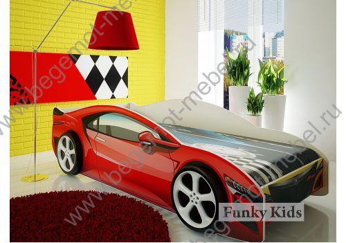 Кровать-машина Акура для детей в красном цвете в интьере 