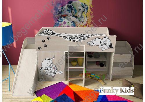 Детская кровать-чердак Далматинец, арт. 40016 с горкой и лестницей -комодом 