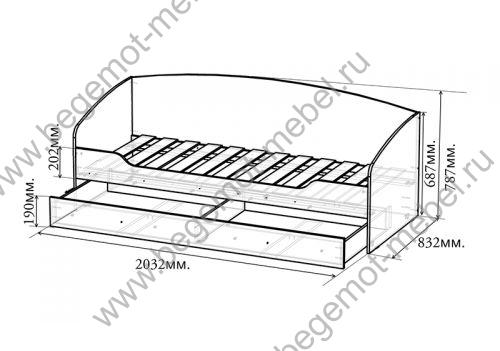 Схема с размерами кровати Пираты ПР-01