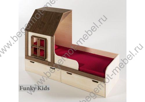 Низкая детская кровать Фанки Кидз Домик с выдвижными ящиками