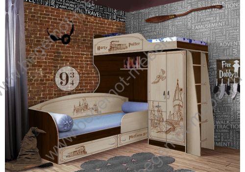 Кровать-чердак Гарри Поттер и низкая одноярусная кровать с бортиком 