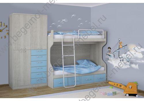 Двухъярусная кровать с лестницей ФС-02 + шкаф для одежды ФС-07