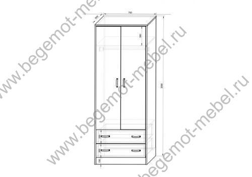 двухдверный шкаф серии Фанки Кидз Домик - размеры и схема 