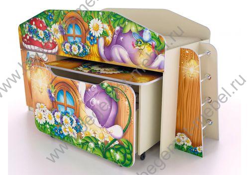 Детская кровать Лесная Сказка с письменным столом и выкатным ящиком 