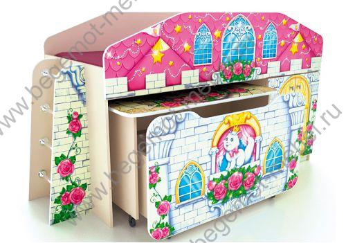 Кровать-чердак Замок Принцессы с ящиком и столом 