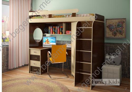 кровать-чердак Фанки Кидз 3 с лестницей, шкафом и столом  