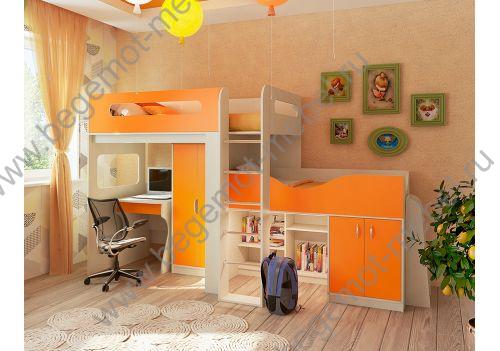 Детская комната Фанки Кидз - кровать чердак со столом и шкафом