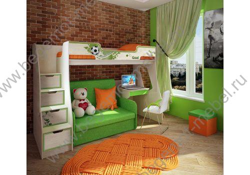 Детская кровать-чердак Футбол с диваном Бланес 