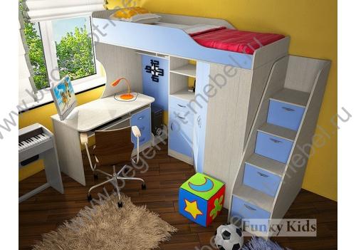 Кровать-чердак Фанки Кидз с рабоей зоной для детей и подростков 