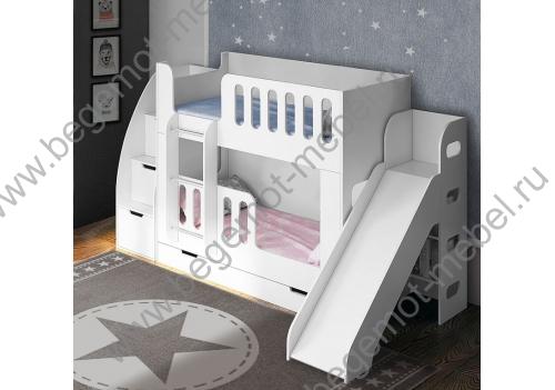 Комплект мебели: двухъярусная кровать Сказка с лестницей-комодом и горкой