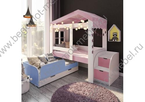 Цветной вариант комплекта кровати ДС-36 в розовых и голубых тонах