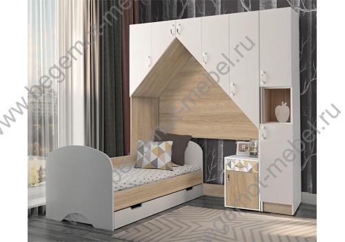 Мебель Нордик: кровать, надкроватный мост и пенал