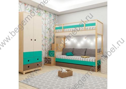 Набор мебели «Робин Вуд двухъярусная кровать и шкаф»