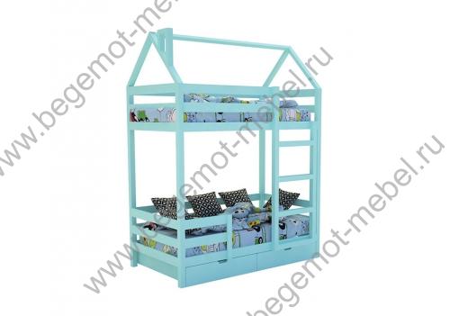 Двухъярусная кровать SCANDI с ящиками, цвет корпуса - бирюзовый