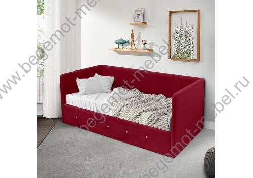 Мягкая кровать Сарта в малиновом цвете