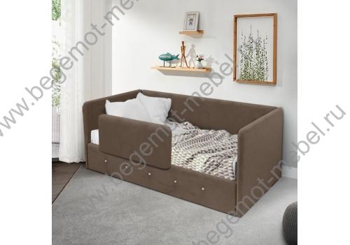 Мягкая кровать Сарта в коричневом цвете + бортик от падения