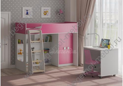 Детская кровать Легенда 42.1.3 в бело-розовом цвете