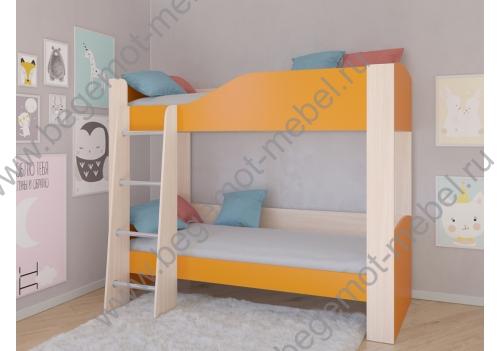 Детская двухъярусная кровать Астра 2, корпус дуб молочный / фасада оранжевый