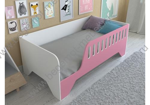 Кровать для девочек Астра 13 корпус белый, фасад розовый