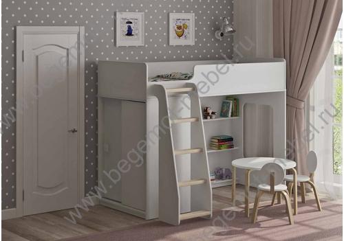 Кровать-чердак со шкафом Легенда 42.5.3 в белом цвете