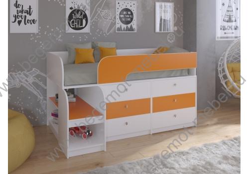 Кровать чердак для детей Астра 9 V3 корпус белый / фасад оранжевый