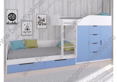 Двухъярусная кровать для мальчиков Астра 6, белый / голубой
