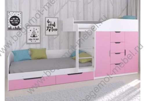 Двухъярусная кровать для девочек Астра 6, корпус белый / фасад розовый