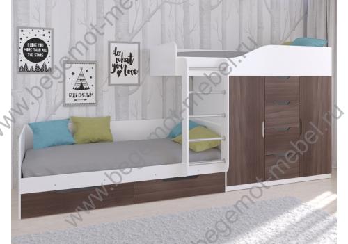 Двухъярусная кровать со шкафами Астра 6 белый / шамони