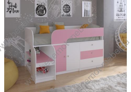 Кровать для девочек Астра 9 V1 корпус белый / фасад розовый